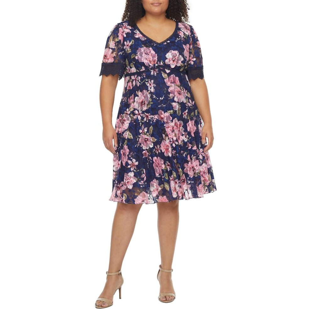 NWT Rabbit Rabbit Rabbit Floral Lace Fit & Flare SS Dress 24W Lined Pullover